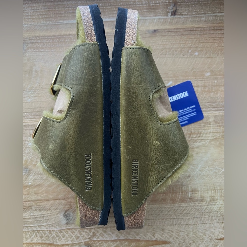 Arizona Big Buckle Shearling Natural Leather Oiled in Olive Size 37 New - Picture 5 of 9